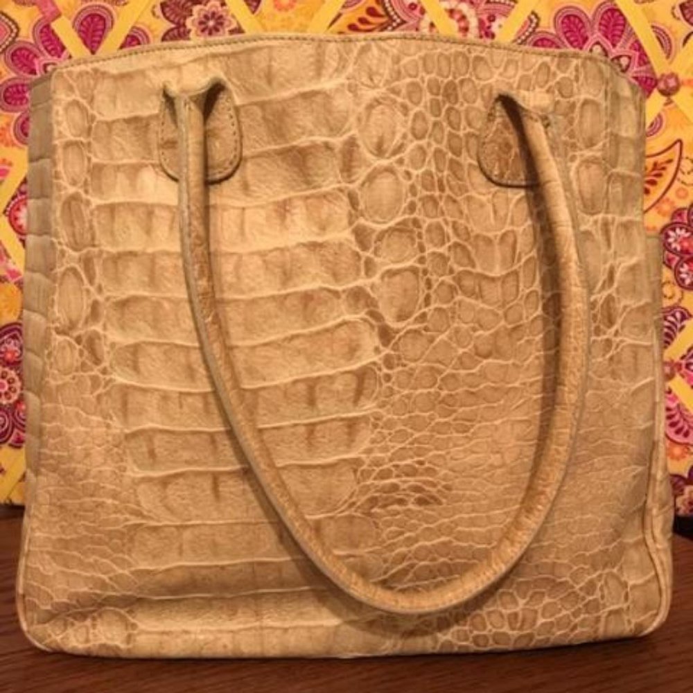 Maurizio Taiuti Leather Tote Genuine Leather Made In Italy two-toned reptilian